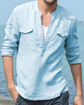 Avslappnad långärmad skjorta i bomullslinne